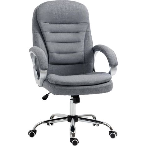 Chaise de bureau ergonomique avec accoudoirs réglables, hauteur réglable, fonction bascule, gris, lin, 64 x 75 x 111-121 cm