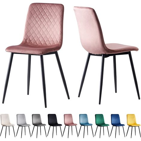 Esszimmerstühle LEXI im 2er Set, mit Samtbezug & Metallbeinen, Designerstuhl, Rosa