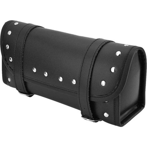 Sacoche de guidon Allecto Plus pour fourche de moto, sacoche à outils en cuir PU, sacoche de guidon robuste noire, spacieuse et pratique. (1/5)