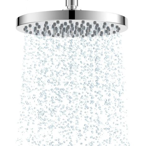 Duschkopf 20cm Rund, Hochdruck, Regeneffekt, Chrom, Edelstahl, Werkzeuglose Montage (1/5)