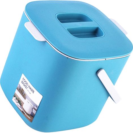 Poubelle de bureau portable avec compartiments séparés pour déchets humides et secs, petite poubelle avec couvercle et poignée, idéale pour la voiture, la cuisine ou la chambre (bleu clair). (1/5)