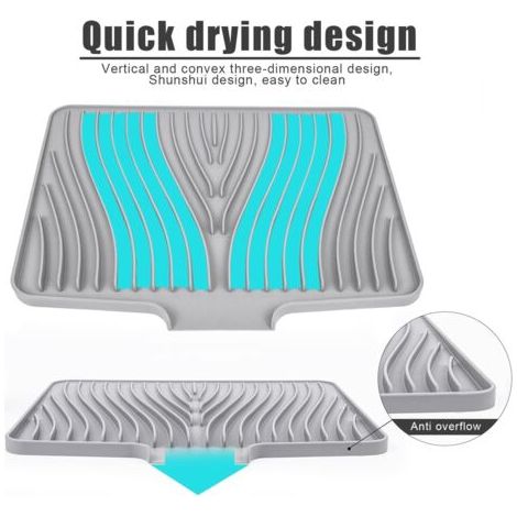 QORVA-Tapis d'égouttage en silicone, boîte de rangement pour évier de cuisine, résistant à la chaleur, antidérapant, 40 cm, gris (1/4)