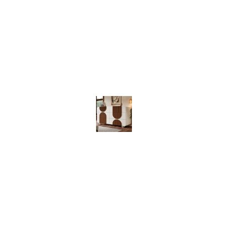 Commode à 6 tiroirs, commode blanc avec garniture en bois couleur chocolat, tiroirs coulissants silencieux et dispositif anti-basculement