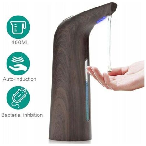 Distributeur de savon à induction Distributeur de savon automatique Distributeur de savon infrarouge sans contact étanche Salle de bain et cuisine Grain de bois profond 400 ml (1/4)