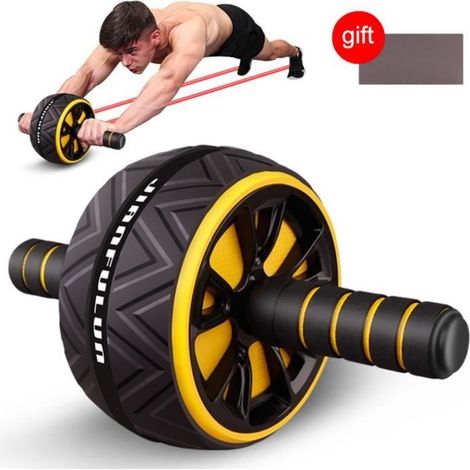 Bauchmuskelrad, Bauchmuskeltrainer, Fitnessrad für Heimfitnessstudio und Krafttraining, Gelb (1/4)