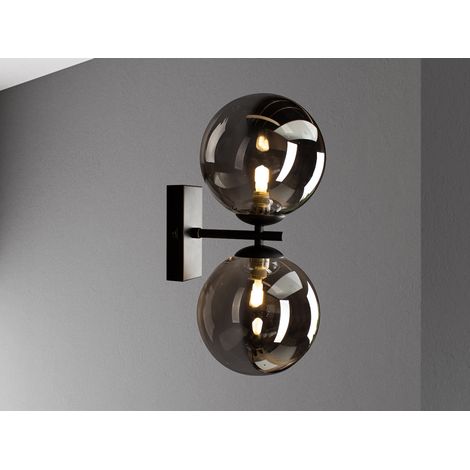 Außergewöhnliche LED Wandlampe Schwarz Glaskugeln Rauchglas, Höhe 23cm