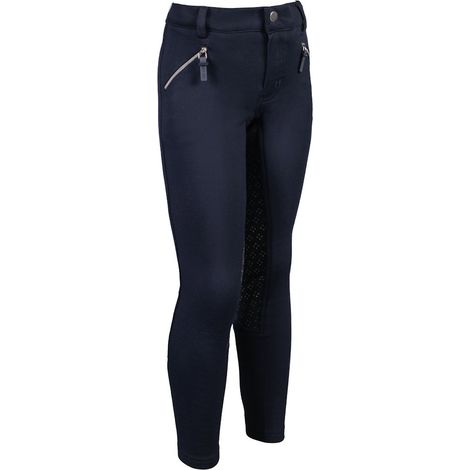 6/7 anni, blu: Pantaloni per equitazione da bambina modello Mia full grip con passanti e zip su tasche