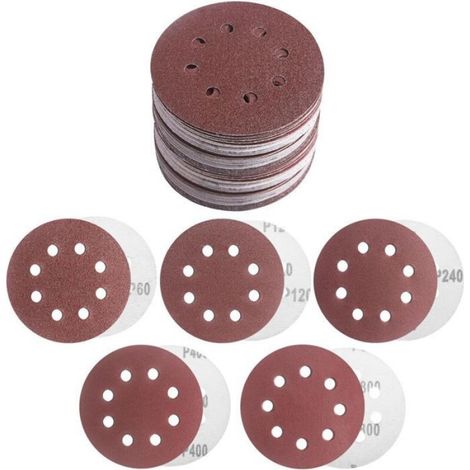 Disque Abrasif - 125 mm - Grains 60 120 240 400 800 - 8 Trous - Pour Ponceuse Excentrique - Lot de 50 (1/4)