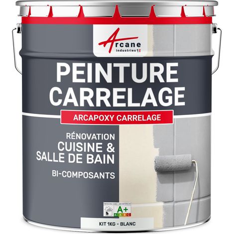 Arcane Industries – Peinture carrelage époxy satinée 1 kg – Résistante aux chocs et aux UV – Application facile sur carrelages et faïences – Blanc RAL 9003 (1/6)