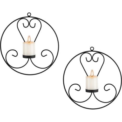Ronds Bougeoir Mural pour Pilier - Bougeoirs Decoratif en Métal Noir Ensemble de 2 Bougie Chandelier Porte Bougie pour Murs Bougeoir pour Salon Chambre Salle à Manger Décor (1/5)