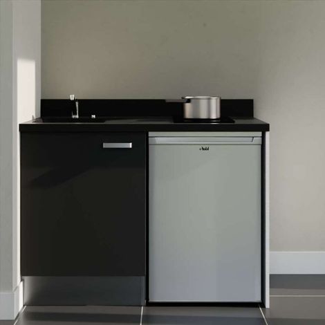 Kitchenette K08L - 120 cm - plan monobloc évier intégré Nero- évier à gauche - Façades Noir + Electroménager inclus coloris Inox (1/5)