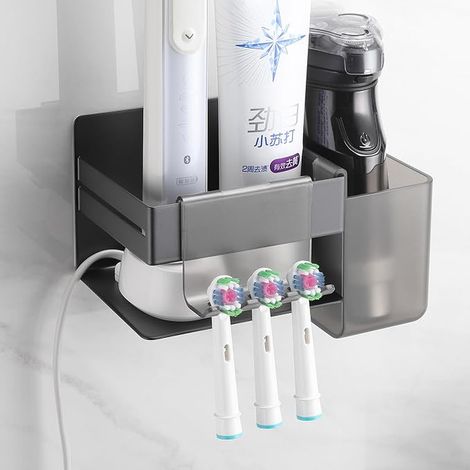 Wall-Mounted Toothbrush Holder Accessories, Electric Toothbrush Holder, Toothbrush Holder, SUS304 Stainless Steel Bathroom Toothbrush Pot, Black (1/5)