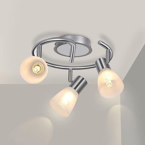 Plafonnier 3 Spot Orientables Verre Lampe Salon, Spots de plafond LED 3 lumières E14, Rond, Pivotant, Luminaires Intérieur pour Cuisine, Salle de bain, Couloir, Sans Ampoule (1/5)