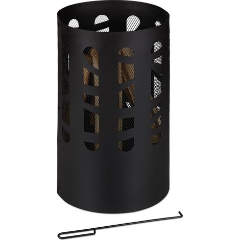 Relaxdays Braciere da Giardino, con Attizzatoio, Fuoco per Esterni, Motivo Decorativo, Rotondo, HxD: 60 x 37 cm, Nero (1/5)