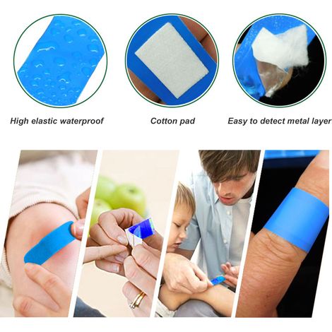100 Pansements Bleus pour Cuisinier, Bandages Adhésifs de Protection pour la Cuisine (1/5)