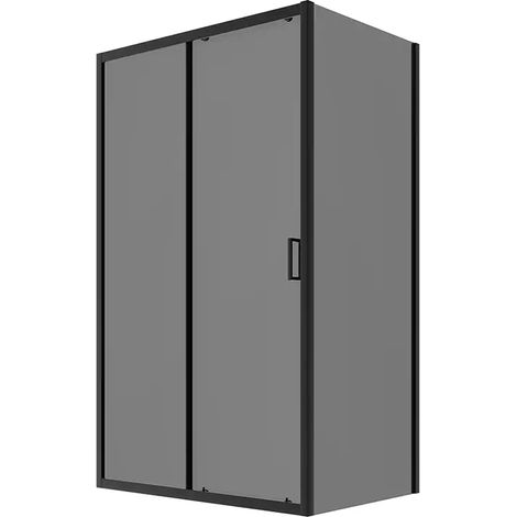 Box Doccia 80x140 cm Porta Scorrevole e Parete Fissa Profili in Alluminio Nero Opaco Vetro 6mm Fumé h190 - Reversibile Mod. Lipari (1/5)