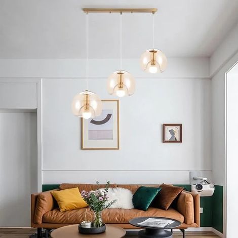 3lampes Moderne Lustres Suspensions en Verre Ambre,E27 Lampe de Plafond Vintage Ajustable Style Nordique pour Cuisine Chambre (1/5)