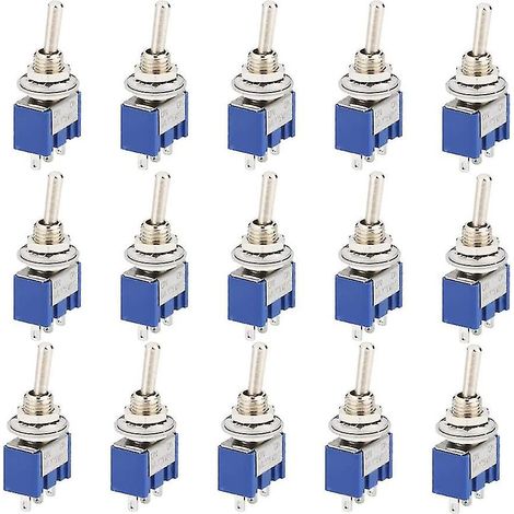 Lot de 15 mini interrupteurs à bascule, 125 V CA, 6 A, marche/arrêt, tripolaire, 2 positions, interrupteur SPDT autobloquant pour pièces automobiles, bleu (1/4)