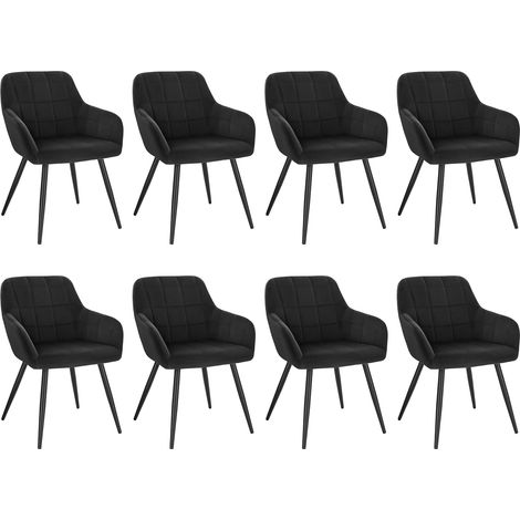 WOLTU Sedie Set di 8 Sedie da Pranzo Sedie da Cucina con Gambe in Metallo per Sala da Pranzo, Velluto, Nero (1/5)