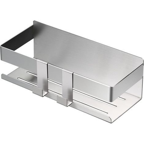Duschablage aus Edelstahl 304, kein Bohren erforderlich, selbstklebend, mit 2 Haken (1/4)