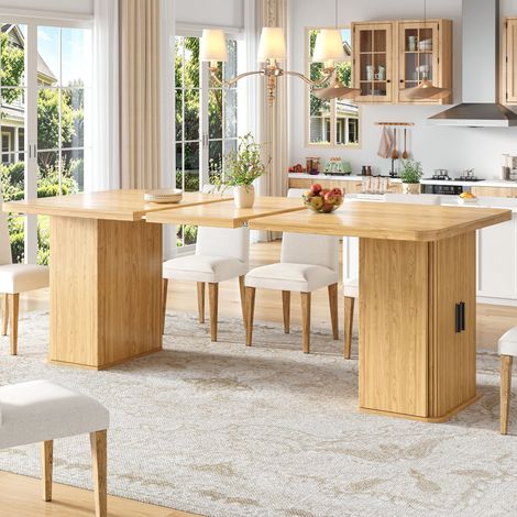Table à manger extensible 140x80 cm jusqu' à 180x80 cm, rallonge intégrée, rangements latéraux avec etagéres, piètement métallique, MDF+Metal, finition bois (1/5)