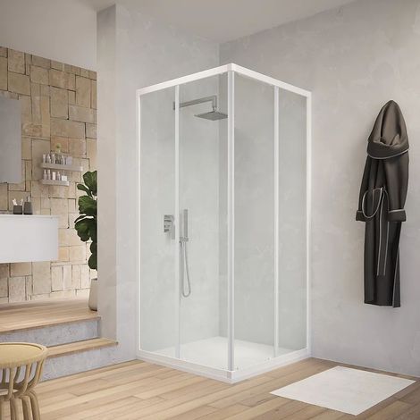 Box cabina doccia angolare con due ante scorrevoli in cristallo temprato trasparente misure 66.5-69.5x66.5-69.5xh185 cm trasparente - confezione 1 (1/5)