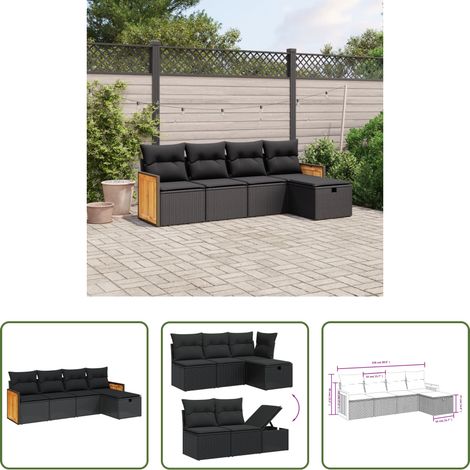 vidaXL Rattanmöbel - 5-tlg. Garten-Sofagarnitur mit Kissen Schwarz Poly Rattan (1/5)