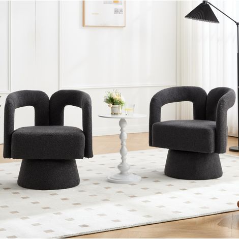 Sessel Drehbar 360 Grad Boucle Dunkelgrau OKMYHOME (1/5)