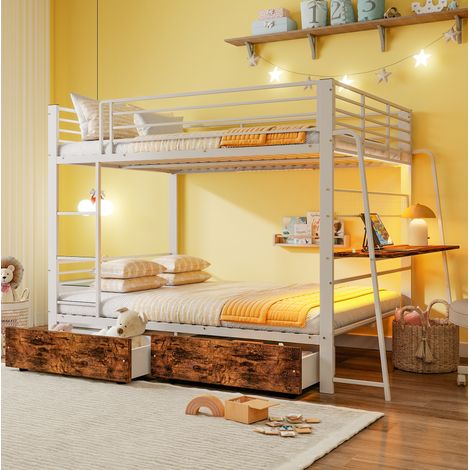 Letto a soppalco 140/200 cm bianco opaco con scrivania, LED RGB e prese USB/Type-C (1/5)