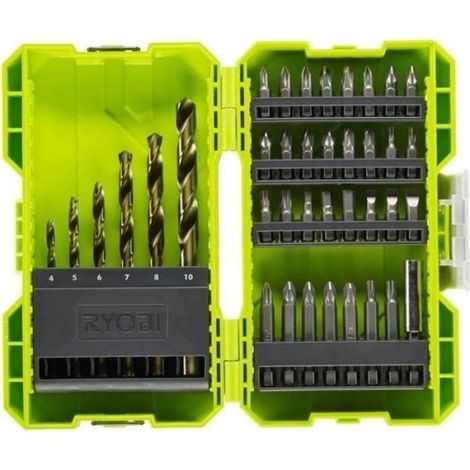 RYOBI - Coffret empilable 38 accessoires mixtes perçage - vissage : 6 forets HSS + embouts & 1 porte-embout - RAK38SDD (1/2)