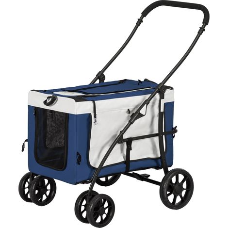 Poussette pour chiens pliable panier amovible Noir Bleu Blanc 81x58x97.5 cm