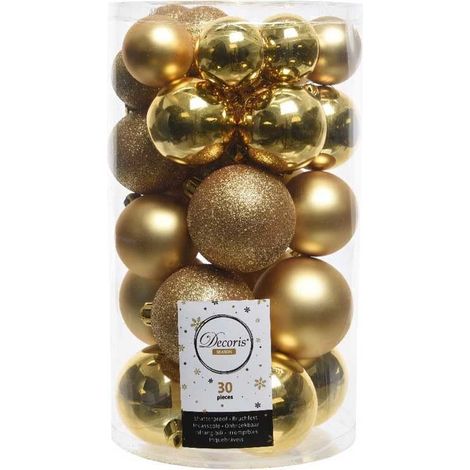 Kaemingk Set aus 30 unzerbrechlichen Weihnachtskugeln in Gold, 4/5/6 cm
