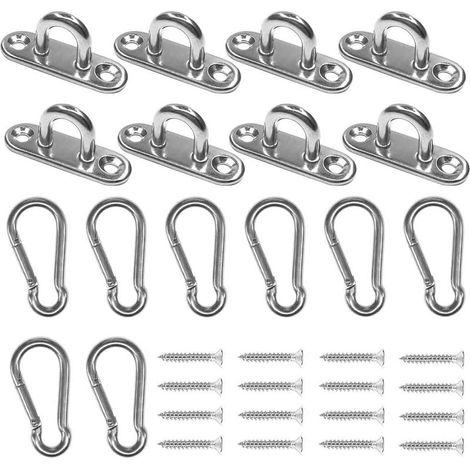 Lot de 8 crochets en U en acier inoxydable de 4,6 cm + mousqueton en acier inoxydable, boucle de crochet d'agrafes avec vis (1/5)