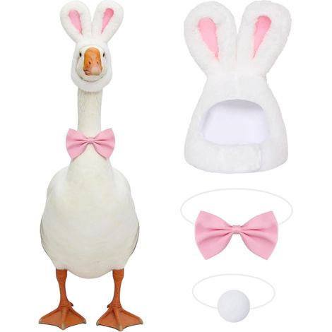 Costume de lapin de Pâques pour statue d'oie de jardin (58×43 cm), chapeau oreilles + nœud papillon + queue (1/5)