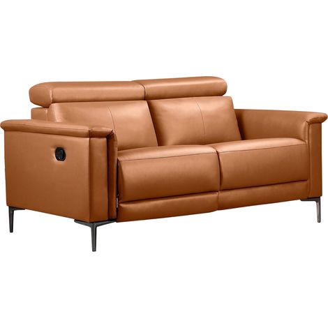 Lund-Canapé 2 places avec 1 fauteuil inclinable manuel en PU cognac (1/5)