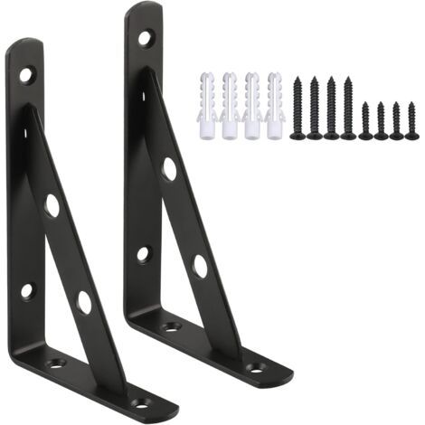 équerre étagère Murale 2Pcs équerre de Fixation 150 x 105 mm équerre Métal en Acier Inoxydable Renforcement de la Charge, Finition Noire Mate, EJ5201B-2P (1/5)