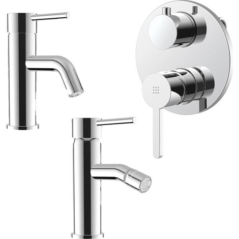 Ensemble mitigeur avec lavabo et bidet sans vidange et douche encastrée avec inverseur en laiton chromé Mod. Ava