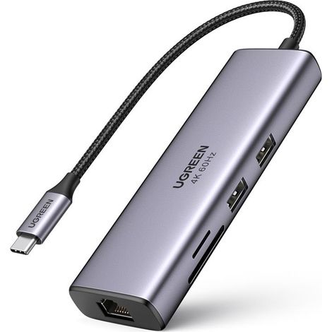 Adaptador UGREEN 7 en 1 USB-C a USB-A/HDMI/SD/TF/PD/Ethernet RJ45