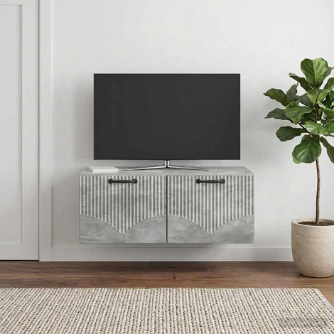 Beyamis Meuble TV mural en bois d'ingénierie gris béton, 78,5 x 41 x 30 cm. (1/5)
