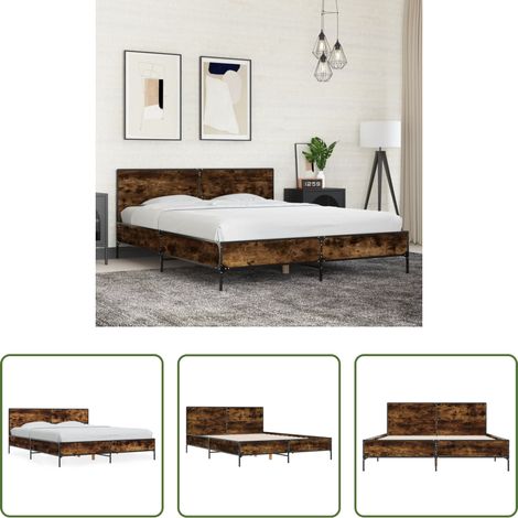 Räuchereiche - Bettgestell Räuchereiche 150x200 cm Holzwerkstoff und Metall (1/5)