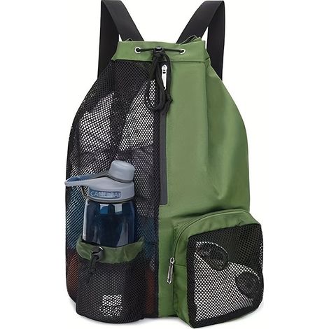 Sac à dos en filet cordon de serrage avec pochette étanche pour la plage, natation et salle sport (1/5)