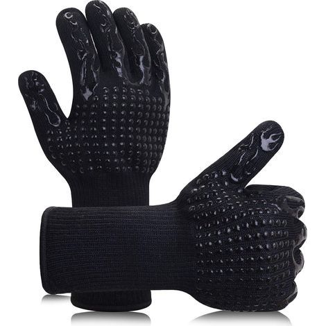 Gants de Barbecue Anti-Chaleur 1 Paire Gants de Four SiliCône Antidérapant Jusqu'à 800°C Universel Gants pour BBQ, Grill, Four, Cuisine et Cheminée-Noir- (1/5)