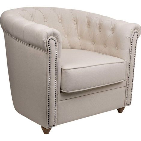 fauteuil beige élégant en coton et lin avec accoudoirs confortables - beige naturel clair (1/5)