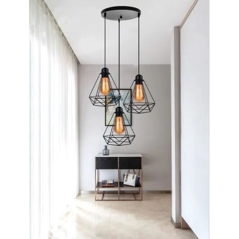 Yowei Rétro Suspension Luminaire Industrielle Fer Forge Noir Lustre Plafonnier en Cage Diamant Style Vintage pour Salon Chambre (1/5)