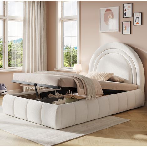 lit enfant lit coffre rangement 90x200 bouclé beige OKMYHOME (1/3)