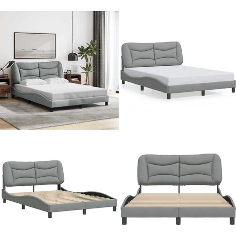 Cadre de lit sans matelas gris clair 120x200 cm tissu - Lit Plateforme - Lit Double - Cadre Lit Design - Literie - Meuble Chambre - Home & Living (1/5)
