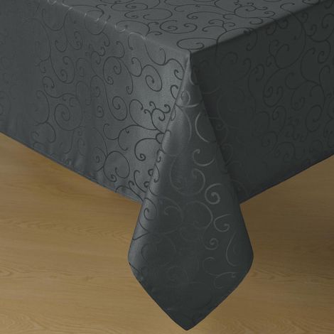Nappe lavable 150x300 cm Jacquard Damas motif de vrilles gris foncé