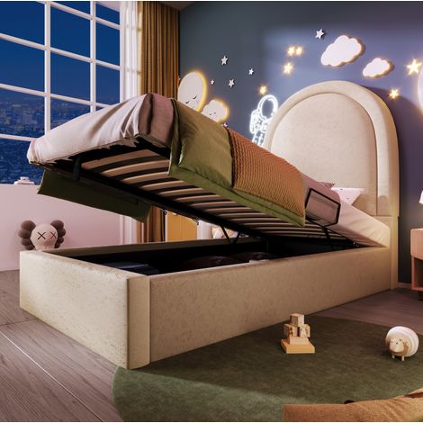 CHICFURN Letto contenitore per bambini 90x200 cm in PU beige con materasso (1/5)