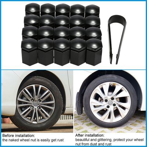 Jeu de 20 capuchons écrou de roue 17 mm en plastique pour Opel Vauxhall, protection boulons noir gris argent avec outil (1/4)