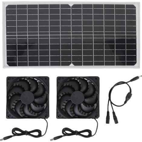 Kit de double ventilateur solaire avec panneau solaire monocristallin de 16 W et cadre en aluminium. Ventilateur d'extraction solaire pour poulailler, serre, abri de jardin ou niche pour animaux. (1/5)